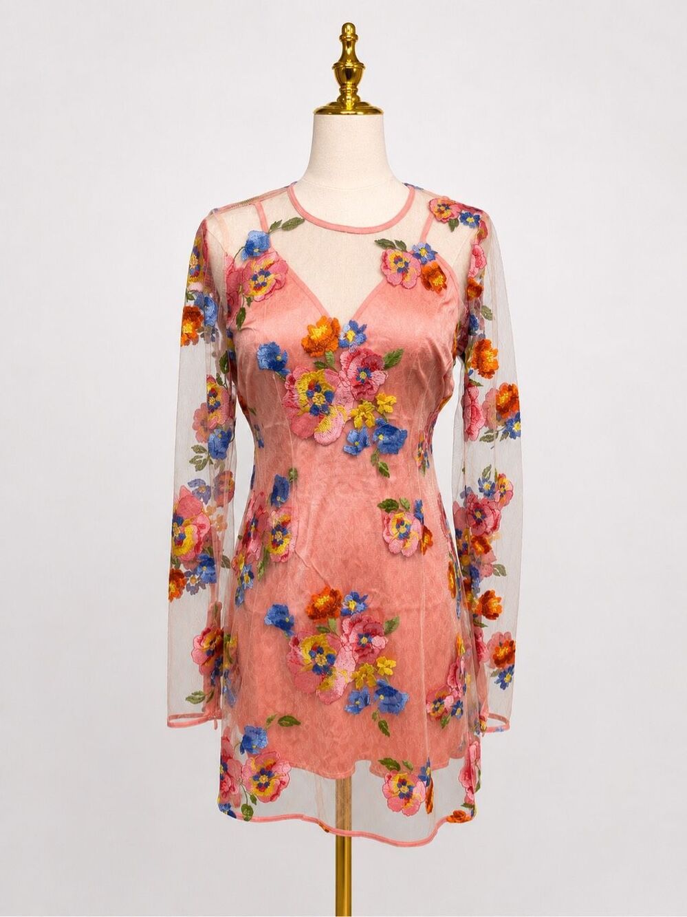 For Love & Lemons Floral Embroidered Mesh Mini Dress – Size Medium